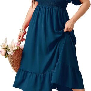 Women's Plus Size Summer Dress Floral Boho Maxi Short Sleeve Ruffle